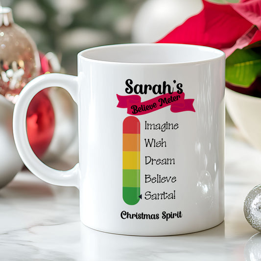 Believe Meter Personalised Christmas Spirit Mug