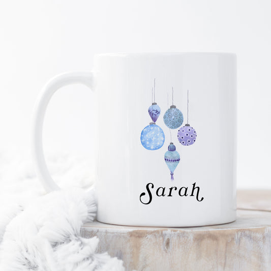 Personalised Watercolour Christmas Bauble Mug